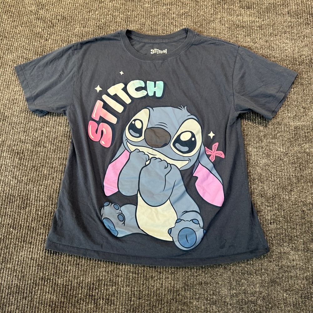 Disney‎ Stitch Graphic T-Shirt XL Blue Lilo & Stitch 100% Cotton Short Sleeve